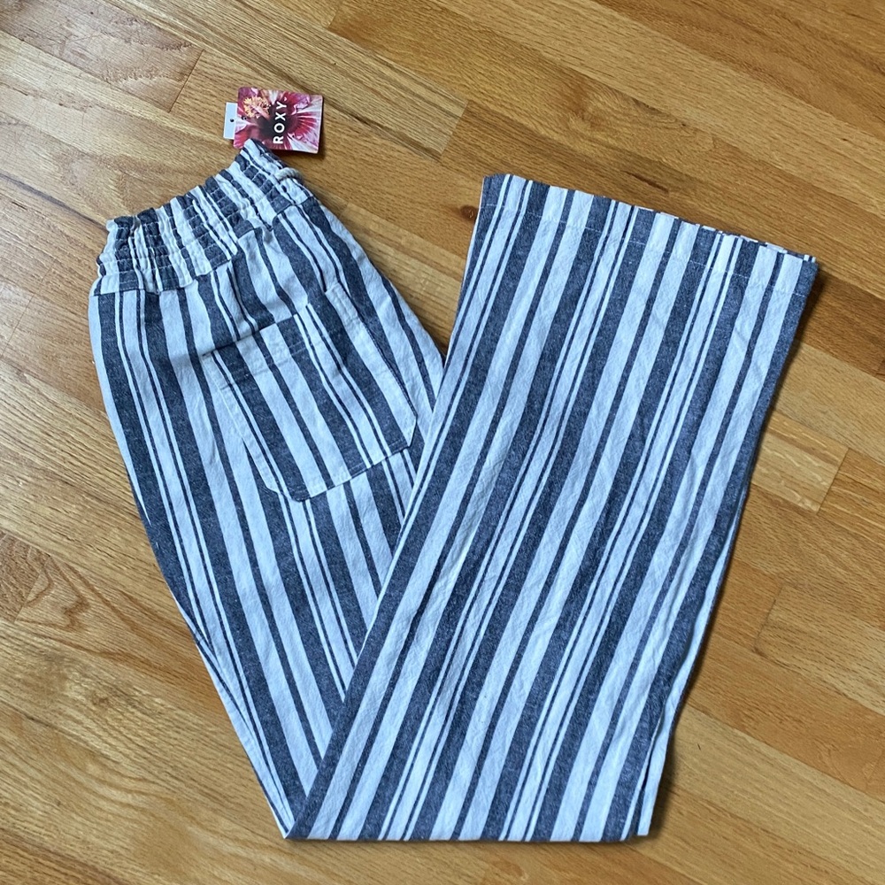 Roxy Oceanside Black and White Striped Wide Leg Pants